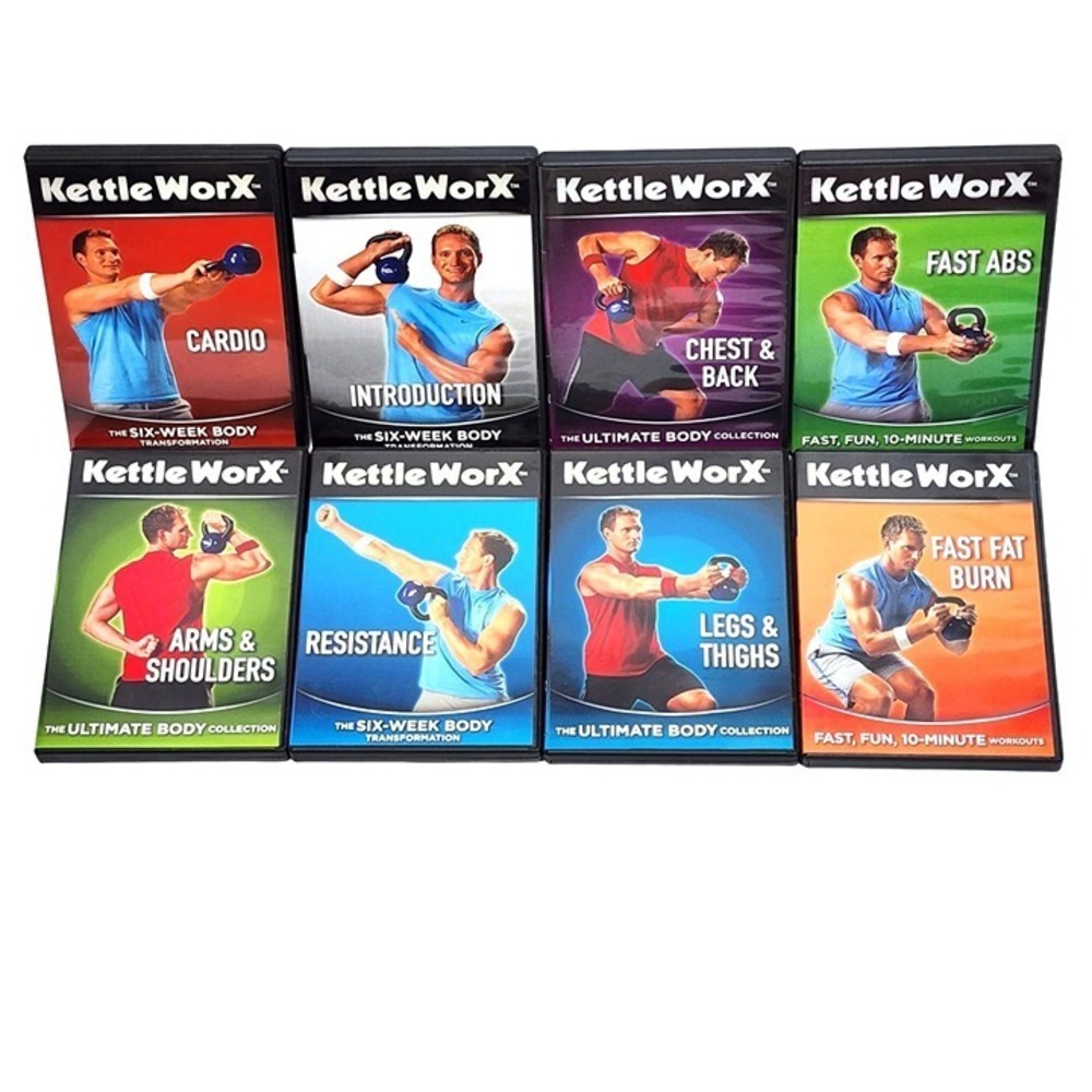Kettle WorX Ultimate Body Collection With 9 Kettle Bell DVDs. Like New.